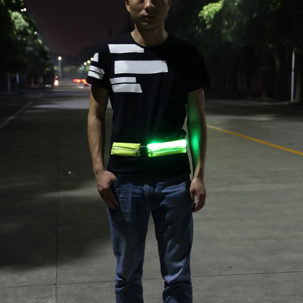LED Night Running Safety Reflective Bag Safety Lights Waist Pocket