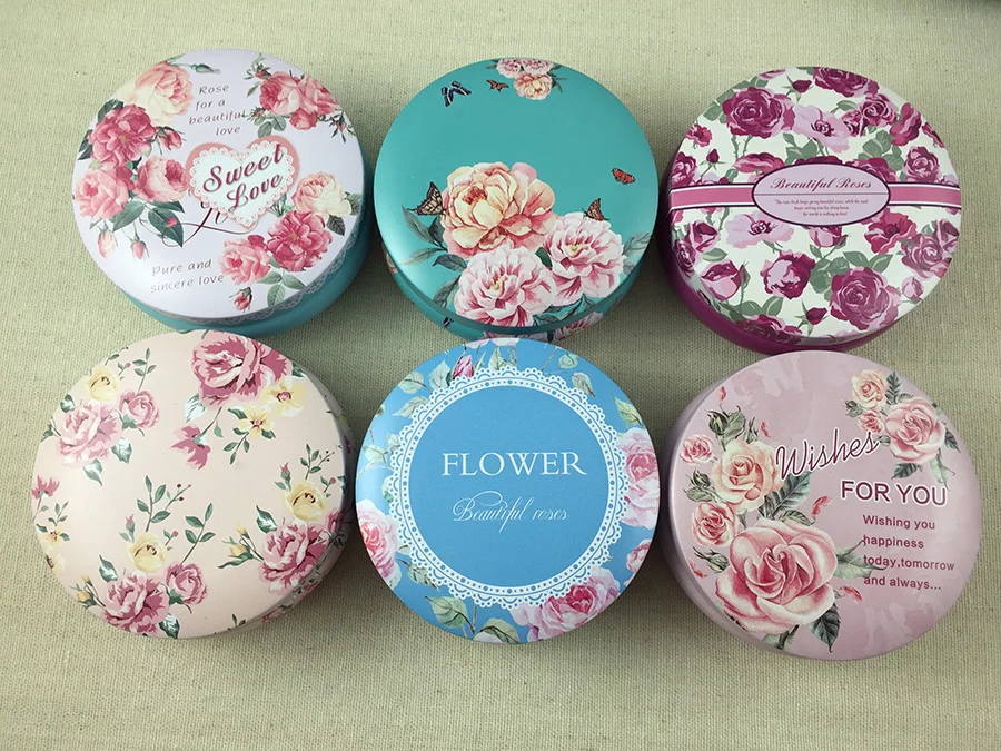 

6 Sets/ lot Tea Sugar Coffee Storage Tin Box Kitchen Flower Drawing Style Gift Portable Roud Shape Coins Storage Free Shipping
