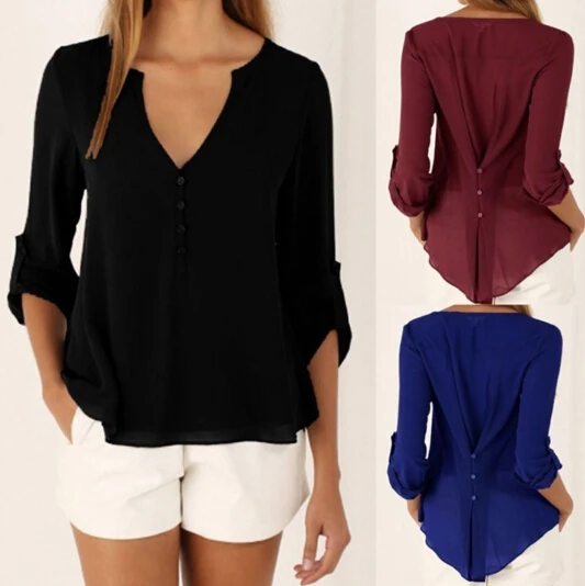 

2019 New Women Blouses Solid Long Sleeve Girl Shirts Fashion Chiffon Shirt Office Ladies Lady Blouse Tops Spring Summer Elegant