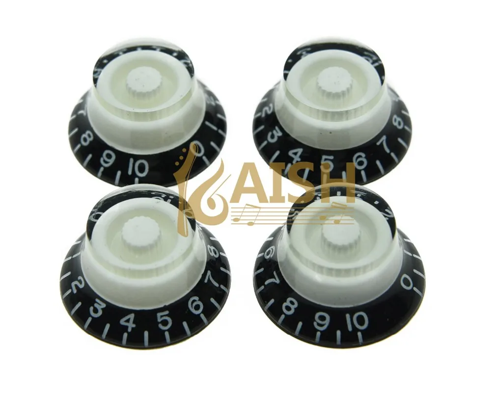 4x LP Custom Bell Knobs Top Hat Knob Black w/ White fits SG LP Guitars