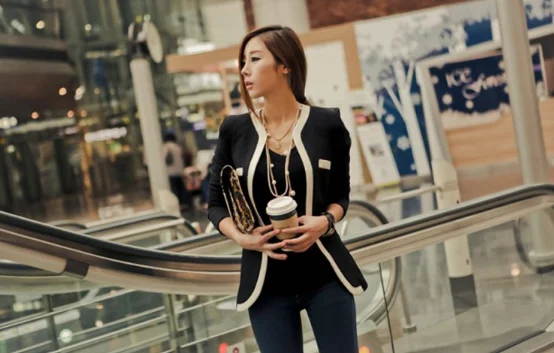 Mr.nut women's jacket Korean version of black and white striped color matching slim suit women