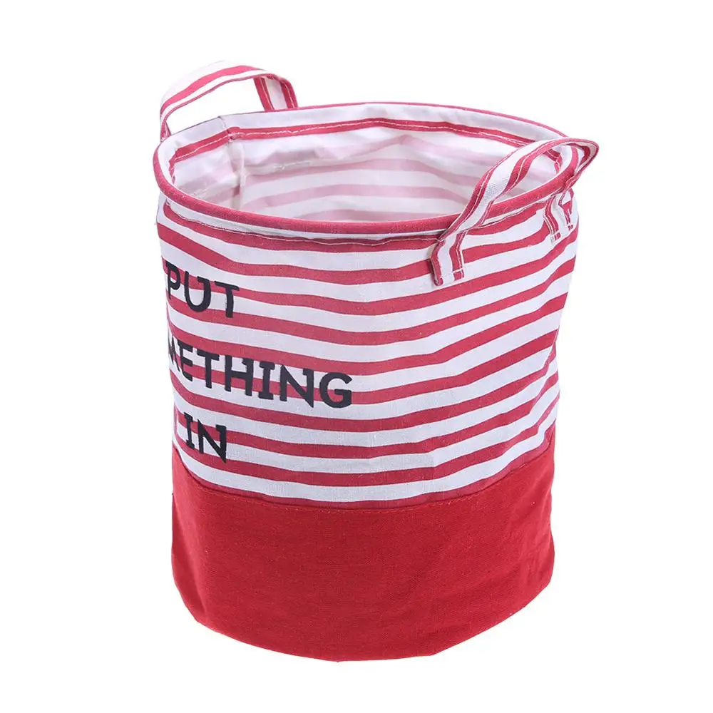Smile Letter/Stripe Cotton Laundry Basket Cloth Dirty Clothes Organizer Barrel Home Storage Basket for Toys Underwear Sundries 