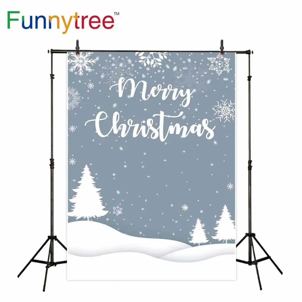 Фон для фотосъемки Funnytree Серый Белый холм Деревья Снег Счастливого Рождества