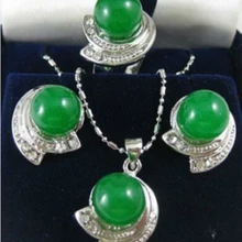 Wholesale_jewelry_wig$ Ювелирные Изделия зеленый кристалл серьги ожерелья кольца комплект+ Цепь