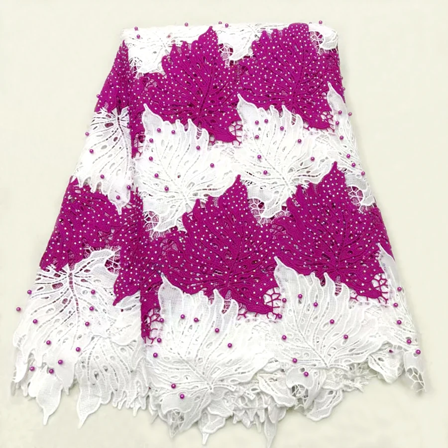 

Hot Sale High Quality African Water-soluble material of milk silk with Stone bead Nigerian Guipure Lace Fabrics for Women Latest