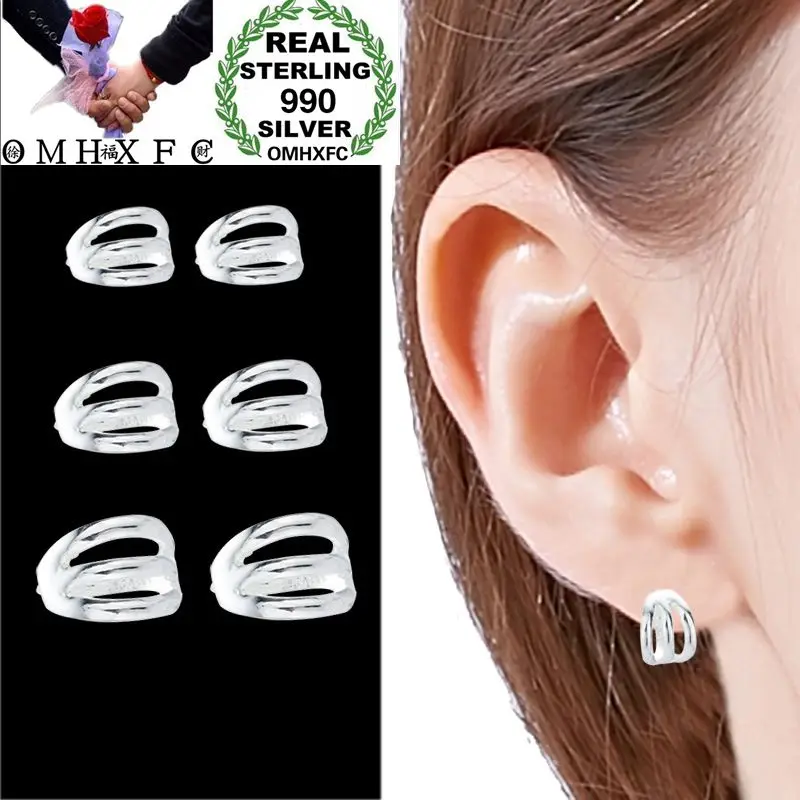 OMHXFC Wholesale European Fashion Woman Girl Party Wedding Gift Three Lines S990 Sterling Silver Hoop Earrings ER111 | Украшения и