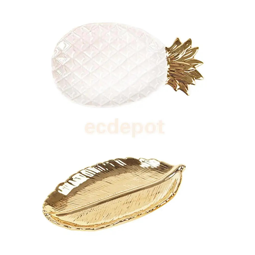 Ceramics Gold Plated Fruit Bowl Dish Food Serving Tray Bowl Jewelry Case 3kg