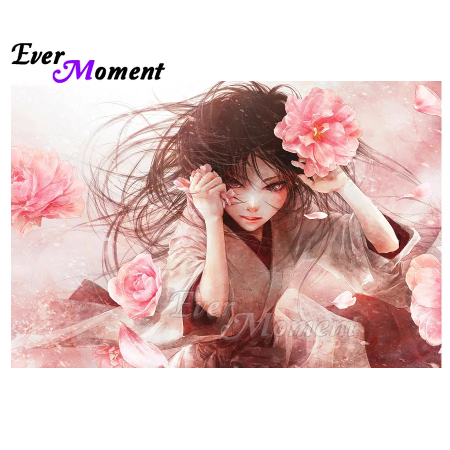 

Ever Moment Diamond Painting Hobby Artwork Mosaic Pink Flower Girl 5D DIY Cross Stitch Diamond Embroidery Decoration 3F1416