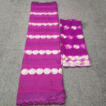 

Latest Purple hole cotton cloth Red Embroidered lace Hot sale 5+2yards african swiss voile cotton lace for wedding O93-16