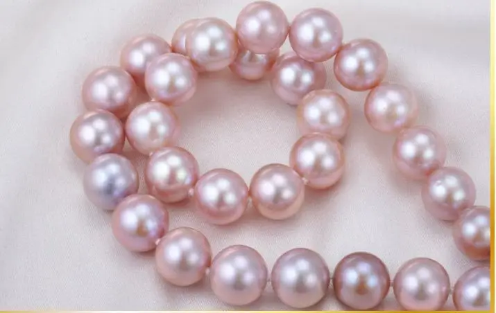

gorgeous AAA12-13mm south sea round lavender pearl necklace 18inch 925s