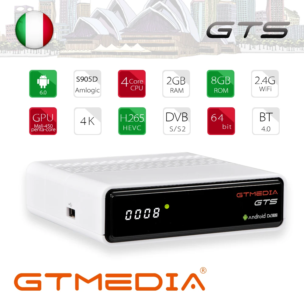 

GTmedia GTS Android 6.0 4K TV BOX Amlogic S905D Combo DVB-S2 Satellite Receiver 2G/8GB Set top box cccam m3u+Bluetooth keyboard