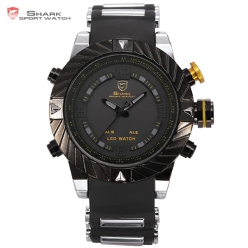 

Brand SHARK Sport Watches LED Display Alarm Black Silicone Strap Relogio Masculino Tag Men Military Quartz Digital Watch / SH168