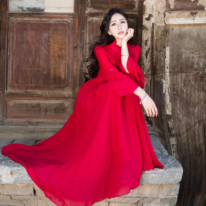 Красное Шифоновое Платье фото 9