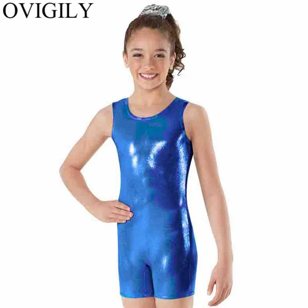 

OVIGILY Metallic Tank Biketard for Kids Lycra Spandex Unitard for Gymnastics Short Unitards One Piece Leotard for Girls