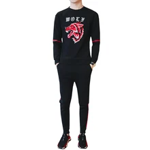 Мужские модные комплекты из двух предметов повседневный спортивный костюм мужской толстовка+ брюки костюмы мужские плюс размер 5XL Набор картинок с животными свитшоты