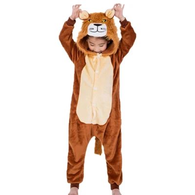 Kigurumi Onesie/Детская Пижама с животными; детская зимняя Фланелевая пижама с единорогом; маскарадные пижамы для мальчиков и девочек; одежда для сна; Детский комбинезон - Цвет: Lion