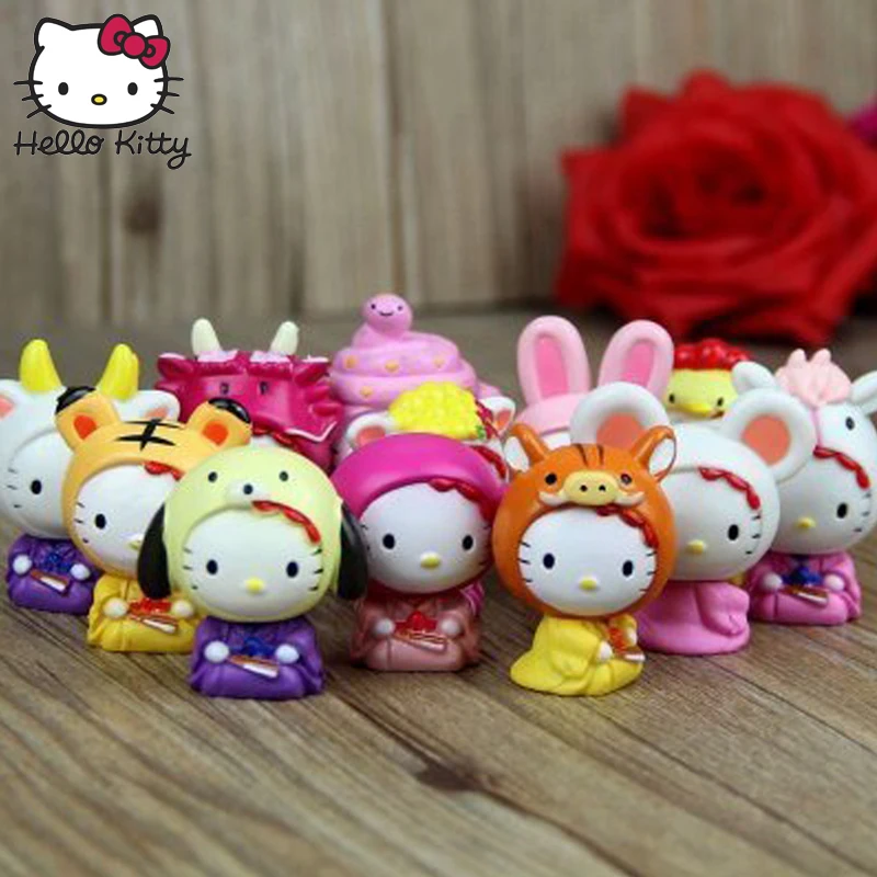 12pcs/set Hello Kitty Figure Toys KT Cat Japanese Anime Figures Gift Limited Edition Toys Collection Gifts Kids Hand to do Car