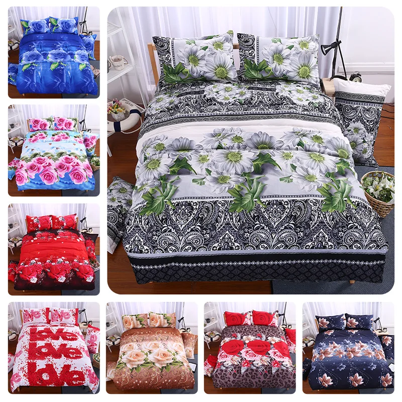 

Bedding Set 3D sanding fabric rose love Leopard Print British style 4pc Duvet Cover Sets Soft Polyester Bed Linen Flat Bed Sheet