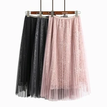 5 цветов юбка Для женщин Вышивка Кружево сетки Бисер Фея Юбки для женщин Молодежные универсальные Демисезонный юбка