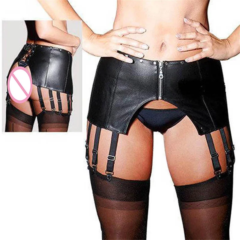 Vinyl Leather Fetish Hot Pants Women Sexy Front Zipper Open Crotch Leggings Erotic Club Wear Pole Dance Leather Underwear (1)