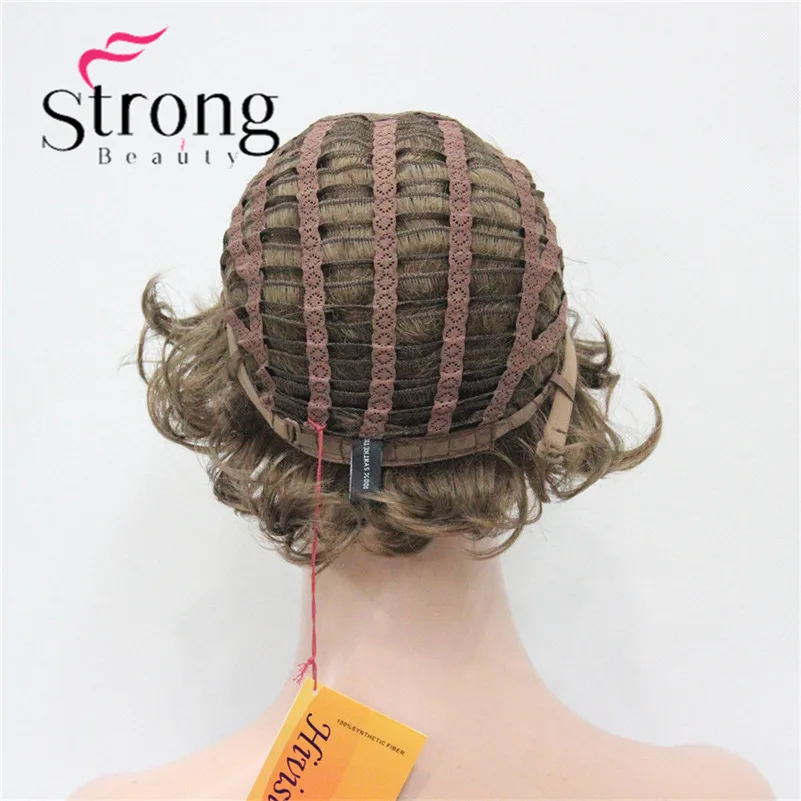 E-7125 #12TT26 New Wavy Curly Wig Light Brown Mix Blonde Short Synthetic Hair Full Women's Wigs (5)