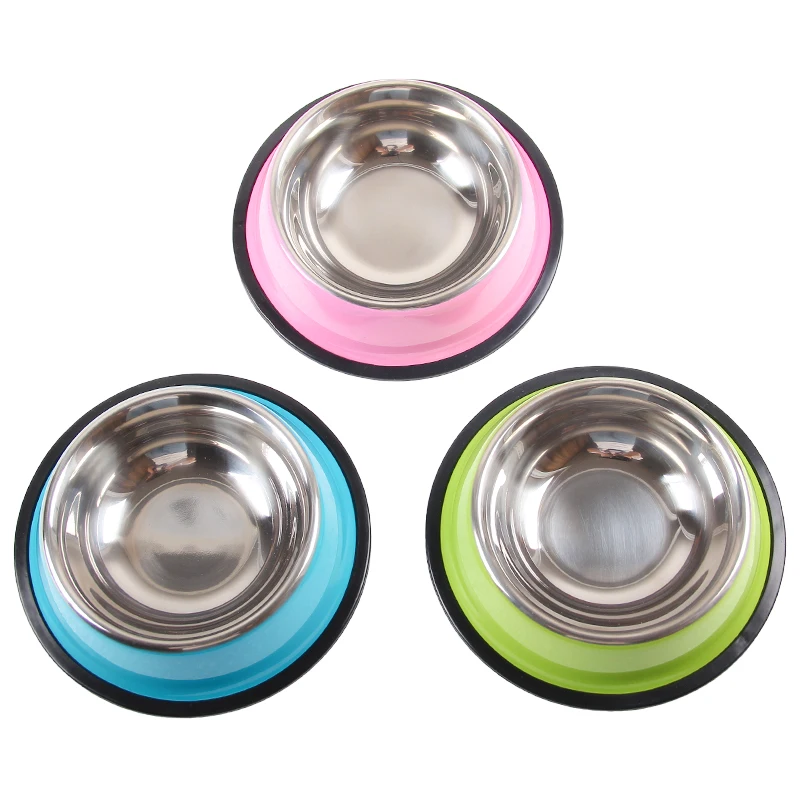 Stainless Steel Pet Cat Dog Bowl For Dogs Pink Bule Green Dog Bowls Outdoor Drinking Water