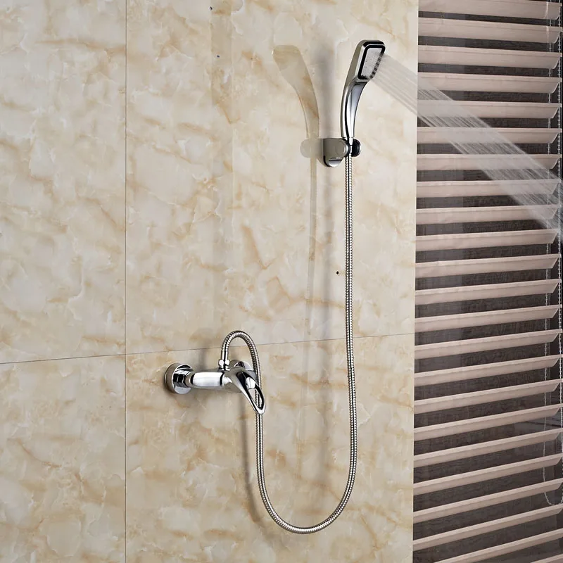 Singe Handle Dual Hole Hot Cold Shower Faucet Wall Mount Chrome Brass Hand Held Shower Mixer