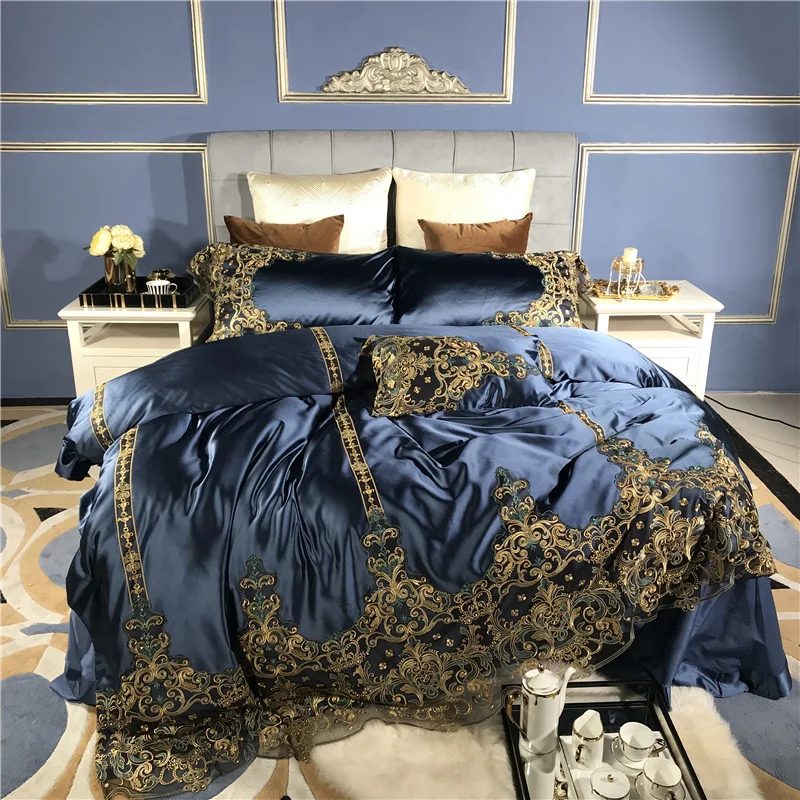 cheap Luxury 800TC Silk Cotton 15 styles Lace Bedding Set Smooth Shining Duvet Cover Sets Bed Sheet Pillowcases Queen King size 4Pcs