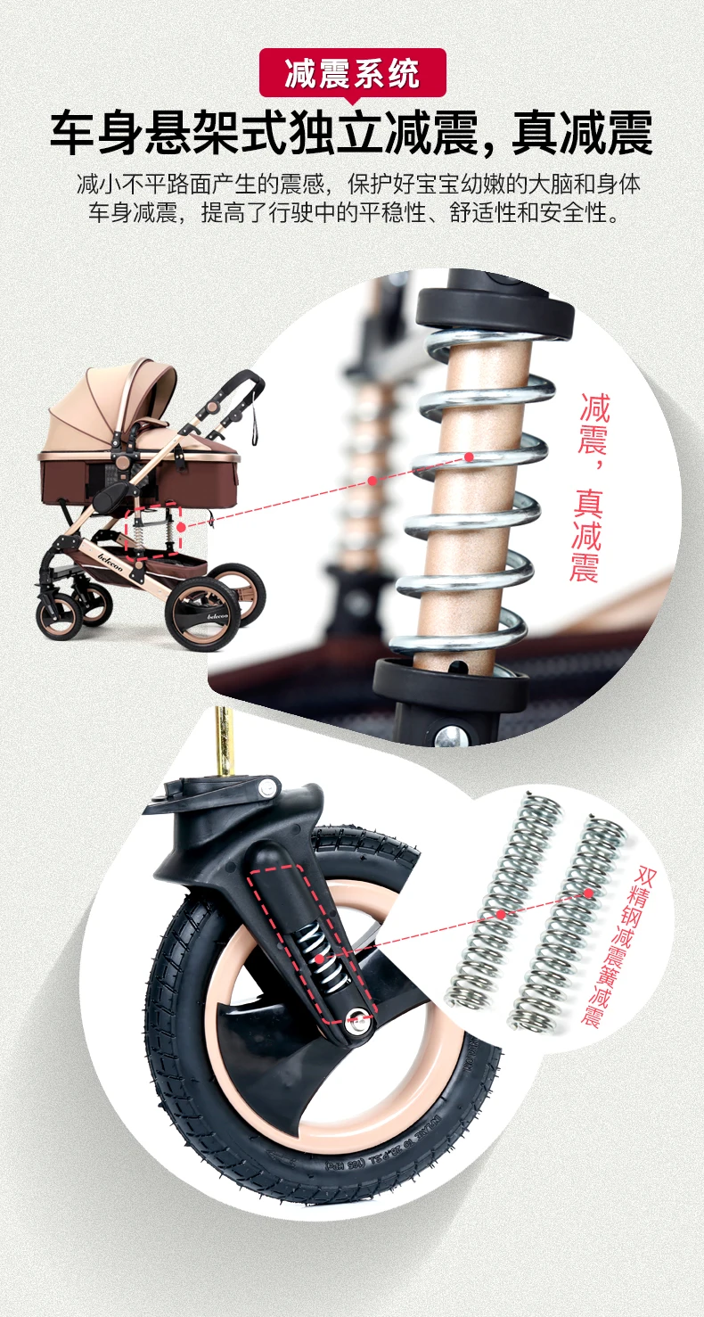 Belecoobeliko пейзаж детская коляска может сидеть на складные двухсторонние коляски с четырехколесное светодиодное амортизатор с корзиной для младенца