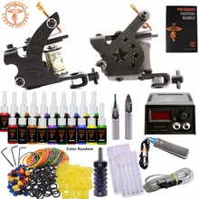 Полный набор татуировки набор тату-машинок две 8 машинка для татуировки пистолет 20 цветов чернила Электропитание для тату профессиональные инструменты для искусства тела