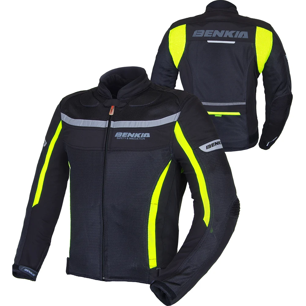 BENKIA мотоциклетная гоночная куртка съемная ветрозащитная подкладка мотоциклетная сетчатая Куртка Мото летняя куртка мужская мото одежда - Цвет: Цвет: желтый