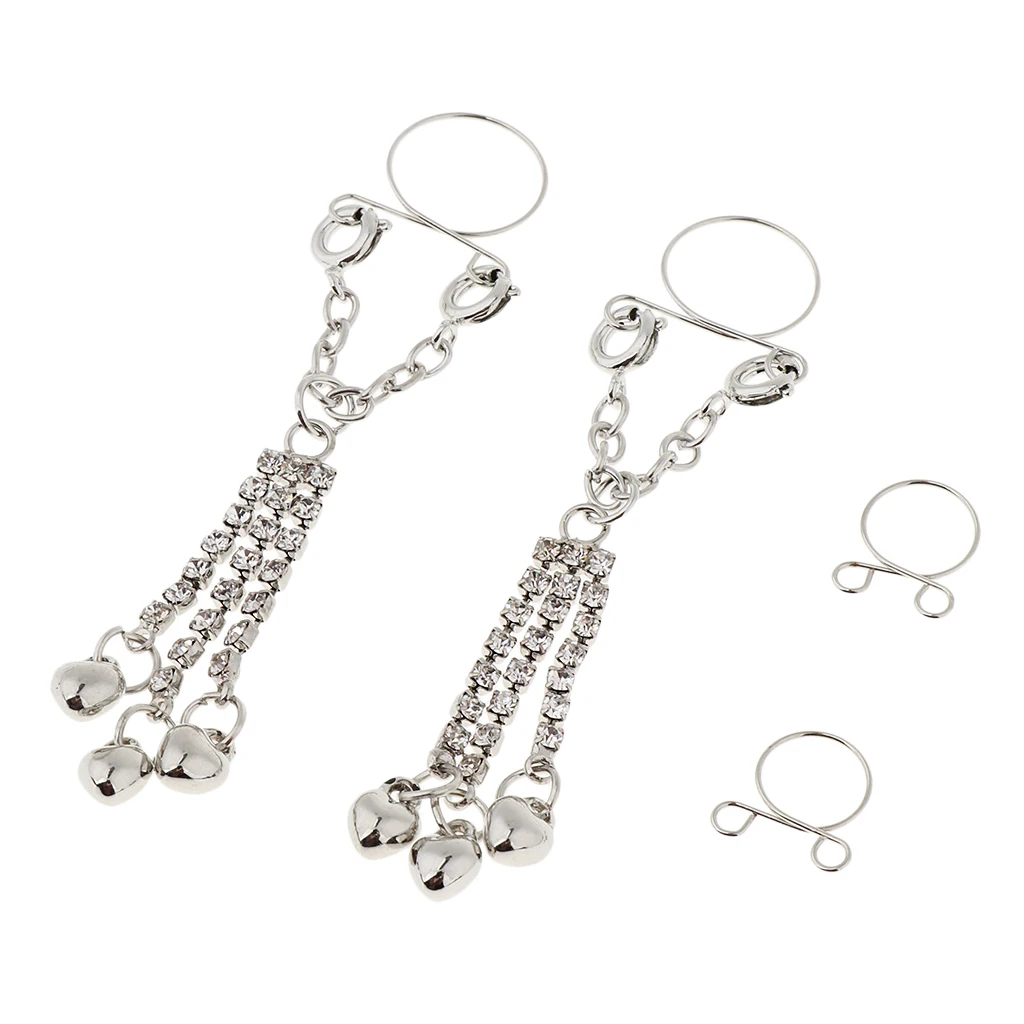 1 Pair Clip On Fake Non Pierce Nipple Rings Crystal Dangle Non Pierced Body Jewelry