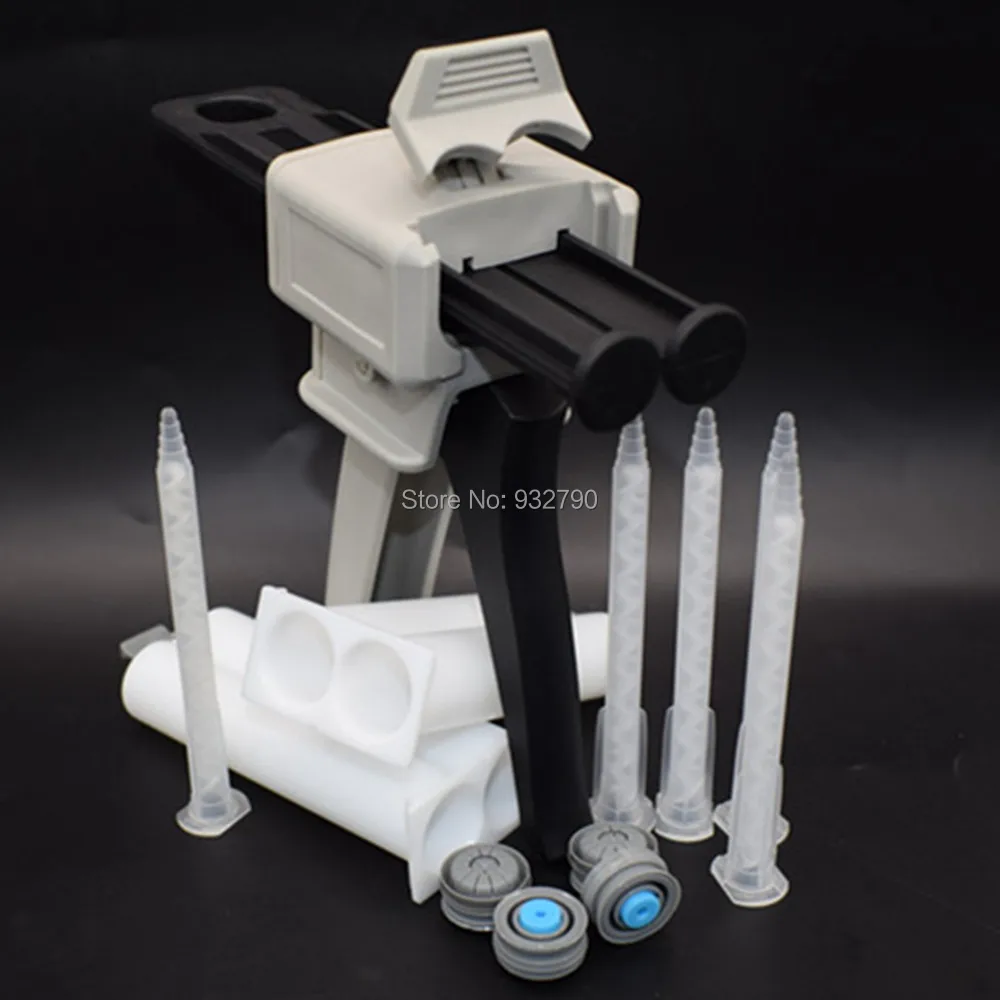 5pcs 1:1 Static Mixing Nozzles + 2pcs 50ml Structural Adhesive Tube Cartridges + 1:1 Mix Ratio Manual Epoxy Applicator Gun 50ml