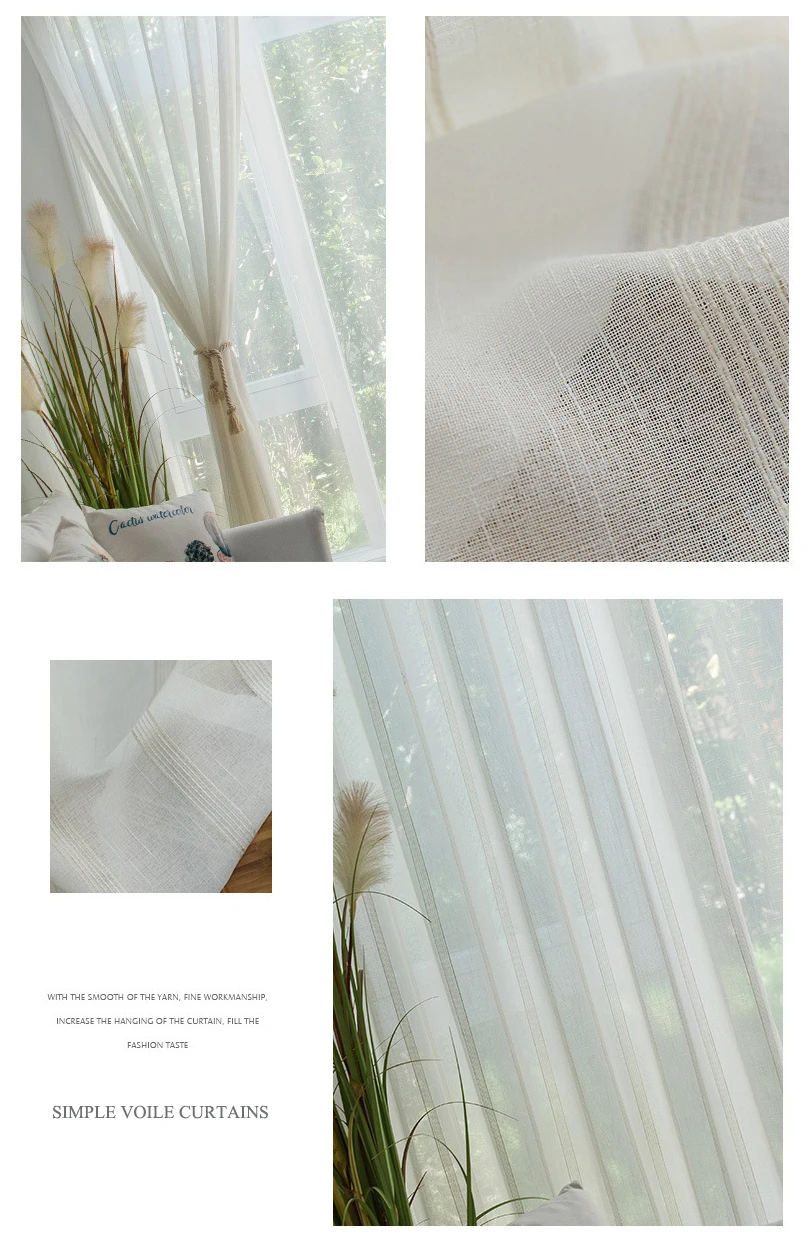 NORNE Modern Semi White striped Tulle Yarn Dyed sheer Curtain Voile Panels for Window Living Room Bedroom Curtains Draperies