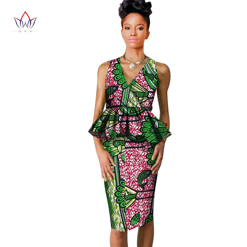 african dresses for women Dashiki v-neck skirt set sexy& club Bazin Riche africa print knee-length dress cotton 6xl BRW WY804