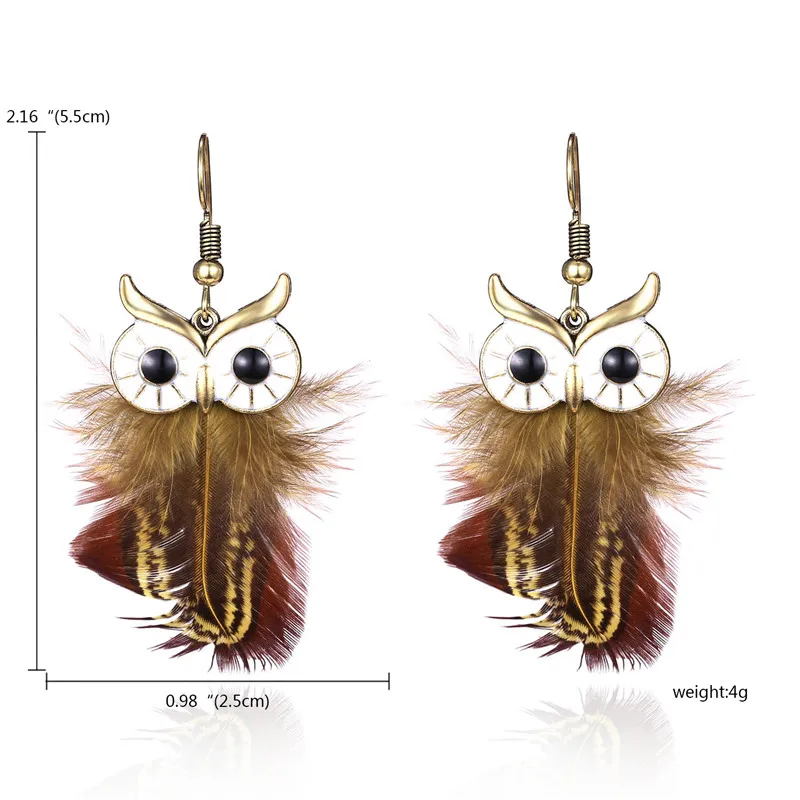 Перья Висячие серьги для женщин в стиле бохо длинные кисточки Ловец снов, сова лист цветок геометрические висячие серьги Свадебные украшения подарок - Окраска металла: Feather 7