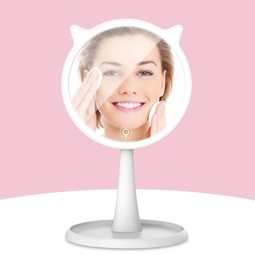 

Touch Screen Makeup Mirror With LED Light USB Rechargeable Adjustable Angle Cosmetic Mirrors Desktop With Storage At Bottom