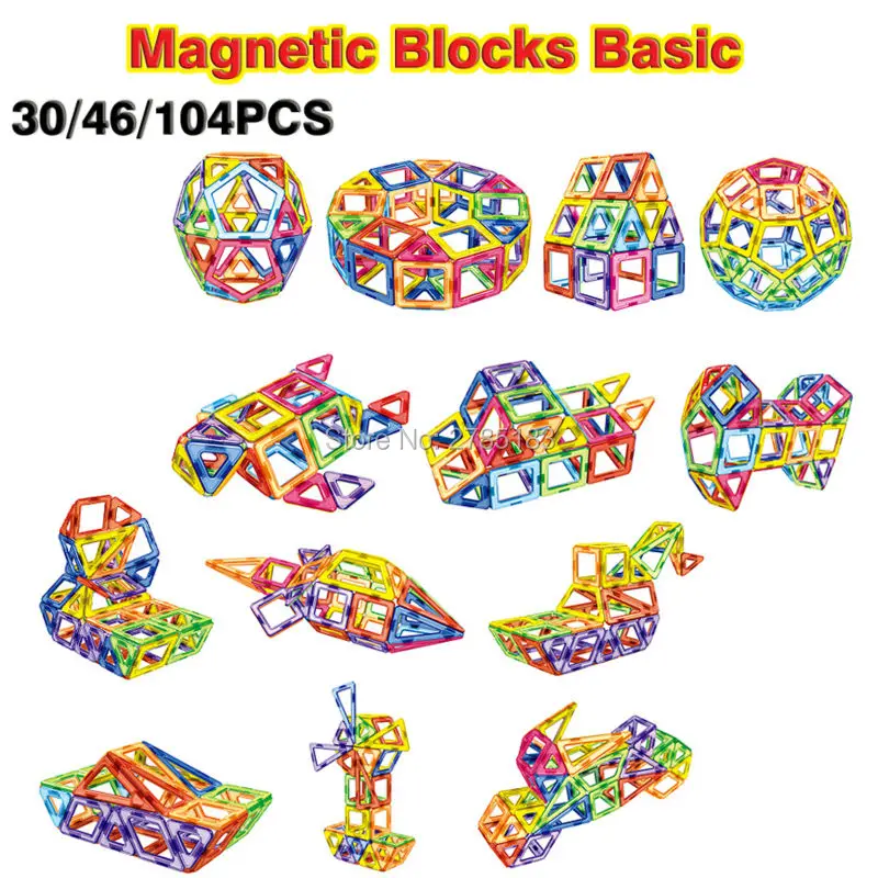 

30-104PCS 3D DIY Magnetic Blocks Basic Toy Building Tiles Bricks Kit Construction Stacking Educational Toys for Children