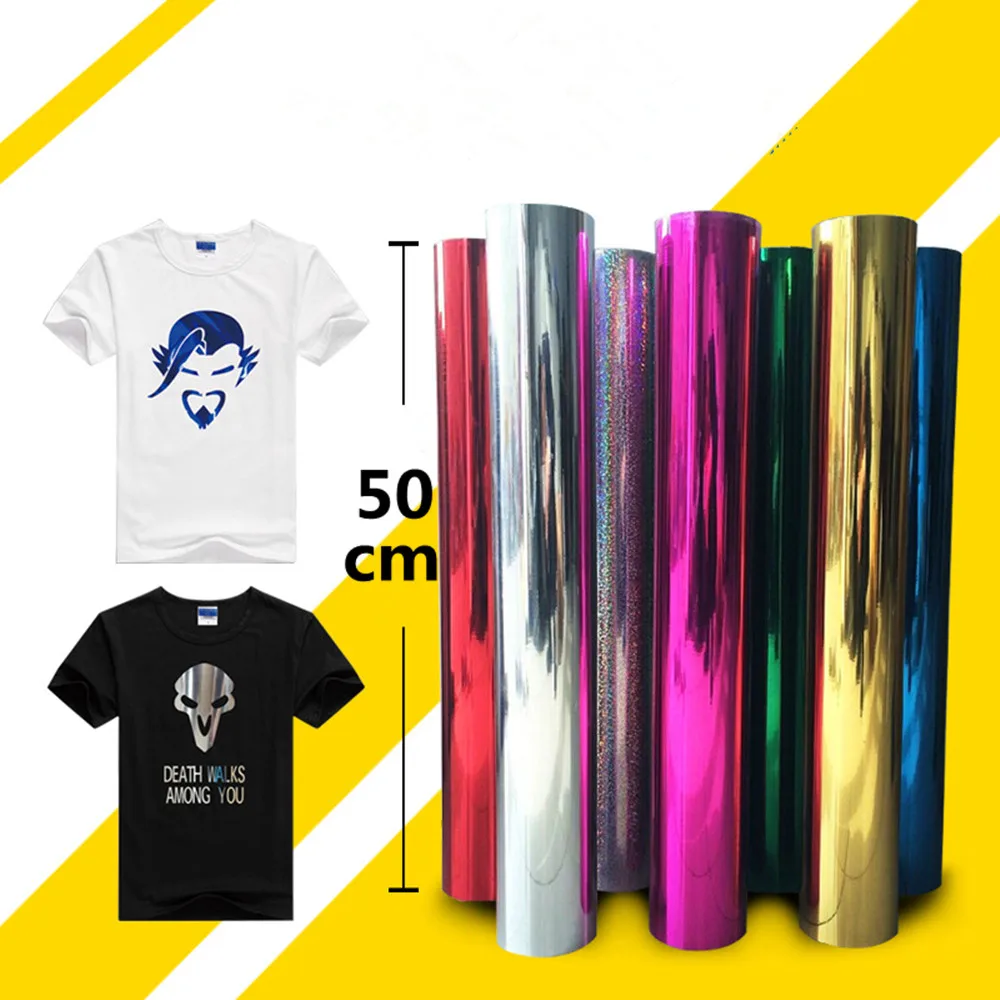 

0.5m x 15m Metallic PU Heat Transfer Vinyl Heat Press Machine T-shirt Iron On HTV Printing Mirrored Transfer Film
