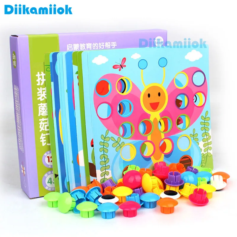 

New Style Mushroom Nail Creative Puzzle Toy Jigsaw Board Geometric Shape Button Puzzles Baby Early Educational Toys For Children