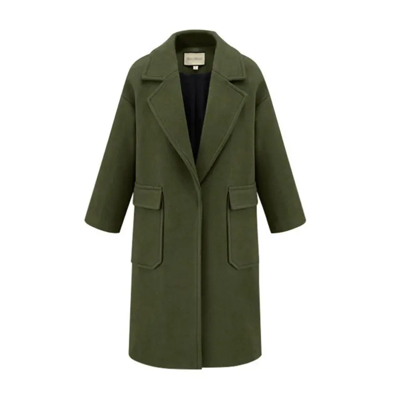 

Winter Coat Casual Women Woolen Coat Green Elegant female Wool Blend Coat Long Trench Wool Coat for Women plus size T4