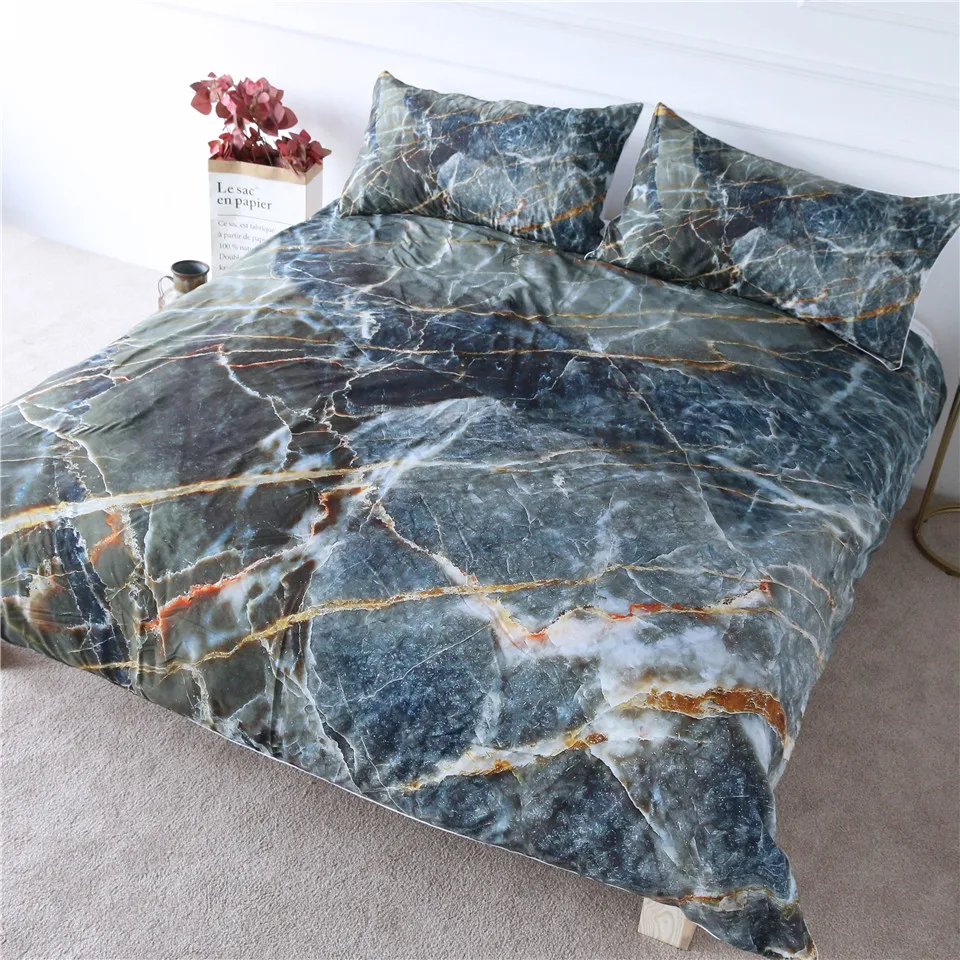 Blessliving Bedding Set Queen Marble Texture Gray White Bedspread