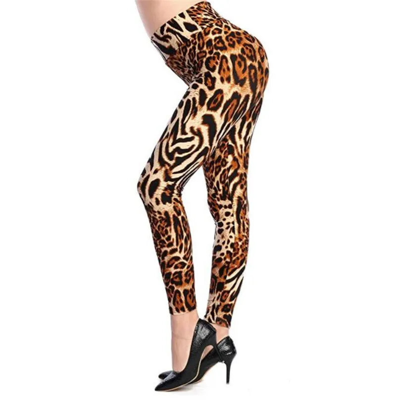 CUHAKCI, новинка, леггинсы с принтом размера плюс, леггинсы с цветком, клетчатые Тонкие штаны, стильные леггинсы,, женские брюки - Цвет: Big Leopard