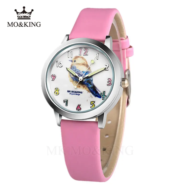 Детские часы, модные кварцевые часы с рисунком птицы для мальчиков и девочек, женские часы с кристаллами, кварцевые наручные часы, Relojes Mujer reloj Little Bird