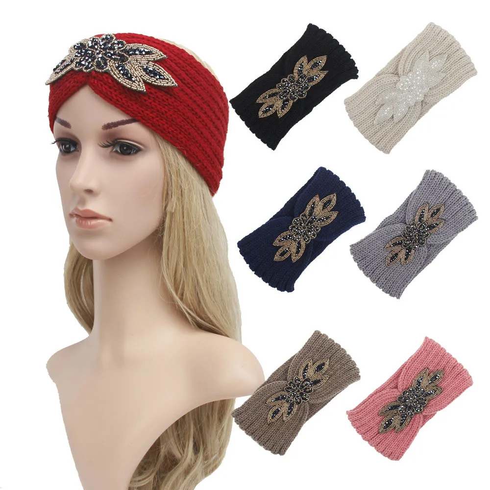 New Women Bohemian Hexagon Knitted Woolen Headband Knitted Headbands Winter Warm Head Wrap Wide Hair Accessories#pingyou