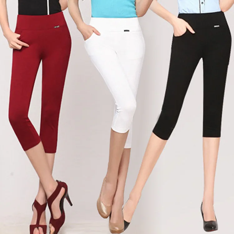 

Women Capris Pants Female New Summer Women's Stretch Skinny Pants Black Woman Candy Color Pencil Pants Capri Plus Size