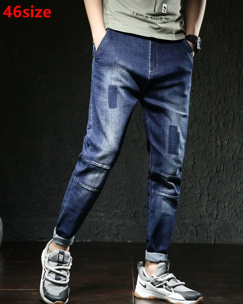 

Autumn high elastic Harlan jeans big size male loose legs small feet plus size XL fat elastic pants tide oversized