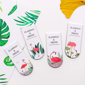 

2019 Wholesale 4 Styles Fresh Flamingos Bookmarks Magnetic for Book Student School Office Stationery Book Paper Clip Markers
