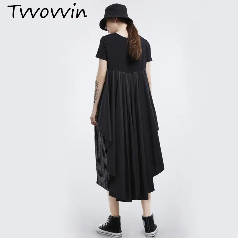TVVOVVIN, новинка, весна-лето, круглый вырез, короткий рукав, белая, свободная, плиссированная, с неровным подолом, футболка, женская мода, V664