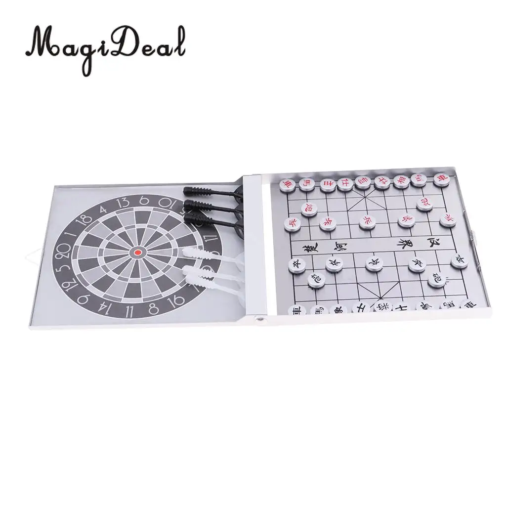 MagiDeal 2 in 1 Portable Mini Magnetic Chinese Chess Checkers Pieces Set XiangQi Chess with Darts Board Family Game Kids Toy